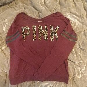 Pink sequined long sleeve shirt